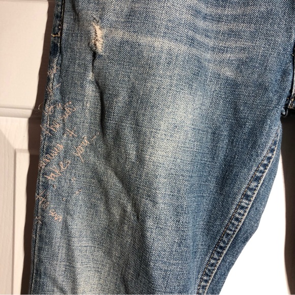 Hollister Y2K Low Rise Distressed Embroidered Beaded Medium wash Flare Jeans - Picture 4 of 9